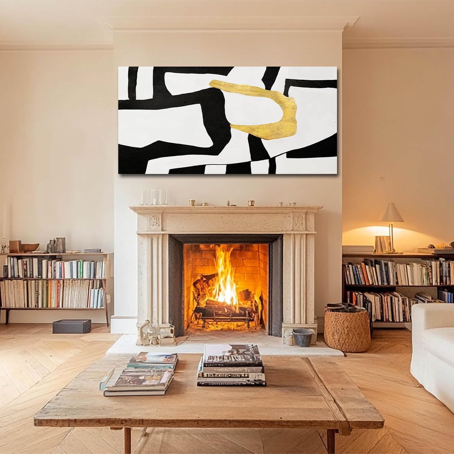 NBAODAN Minimalist Art Painting Gold Picture Wall Decor Large Abstract Wall Art for Bedroom Black Wall Decor for Living Room 29'x58' Framed Canvas Art