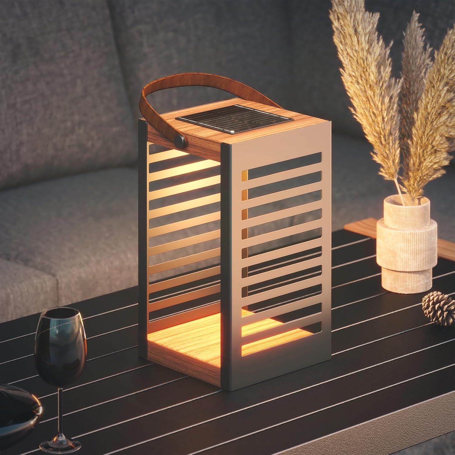 Solar Yard 2-Pack Outdoor Floor Lamp Solar Powered Light, Patio Waterproof Metal Solar Lantern with Handle, Plant Decor for Patio, Yard, Porch, Large+Small