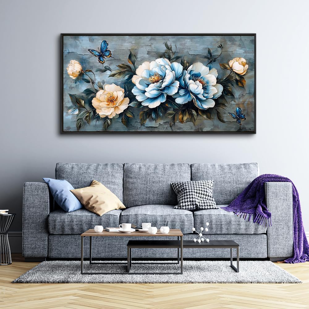 KELIYUAN Large Canvas Black Framed Wall Art Decor For Living Room Bedroom Abstract Wall Painting Flower ink painting Home Dining Room Wall Decorations Prints Posters Modern Room Home Decor 24'X48'