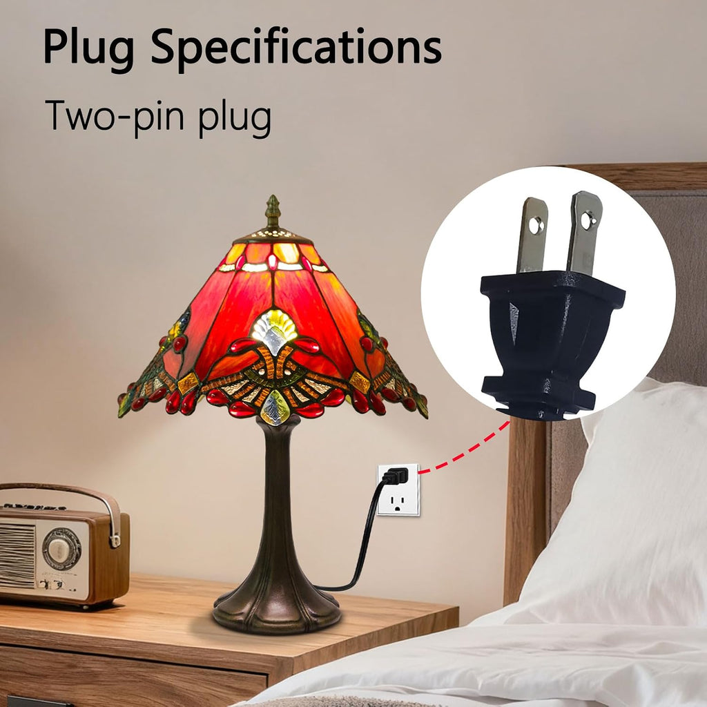 Tiffany Style Table Lamp, Small Stained Glass Lamp for Bedside, Bedroom, Nightstand, Living Room, 12 Inch Mini Vintage Light Included E26 Bulbs with Remote Control (Red Umbrella)