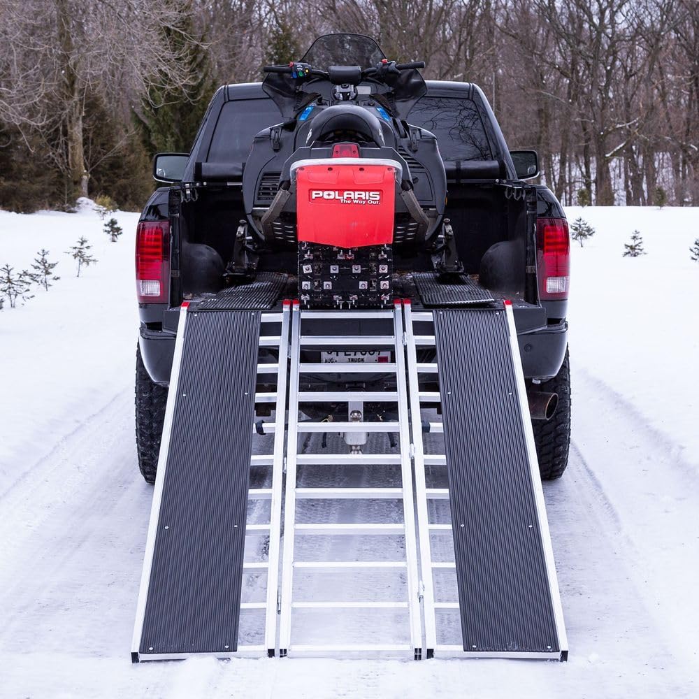 Black Ice Extra-Long Snowmobile Ramp with Wide Glides 1,500 lb. Capacity Aluminum Folding for Trucks and Trailers