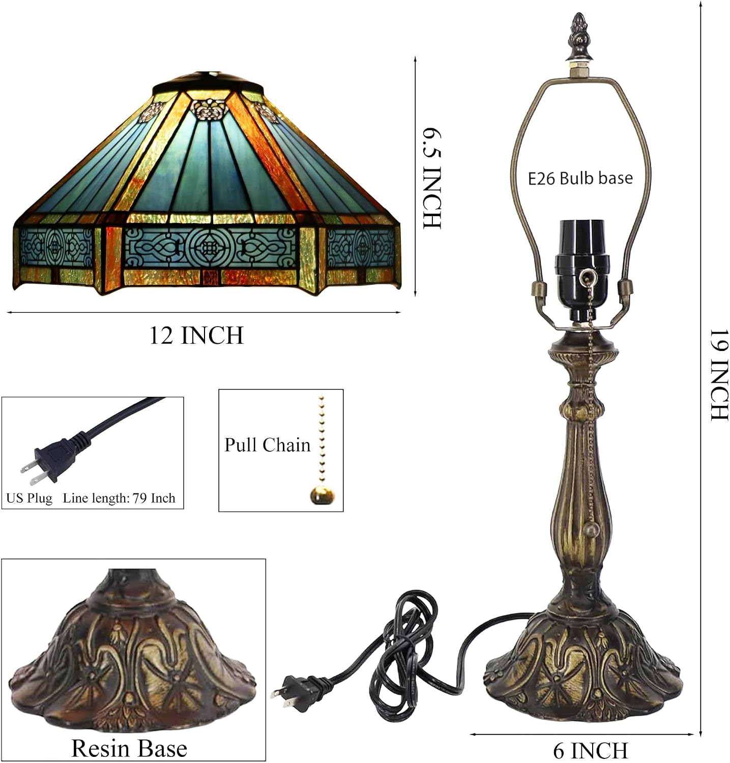 Tiffany Style Lamp Stained Glass Table Lamp Memory Sympathy Desk Reading Light 12X19 Inch (Hexagon Mission Style)