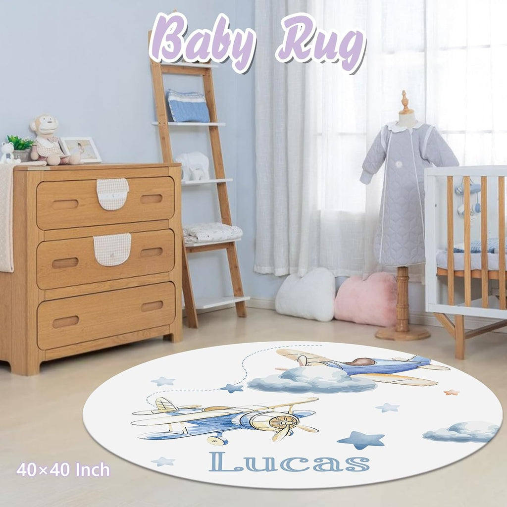 Personalized Baby Crib Bedding Set, 5 Pcs Custom Name Nursery Bedding Set for Girls Boys, Blue Plane Baby Crib Set for Toddlers Infants, Double Layer Bedding Crib Sets Customized Gifts