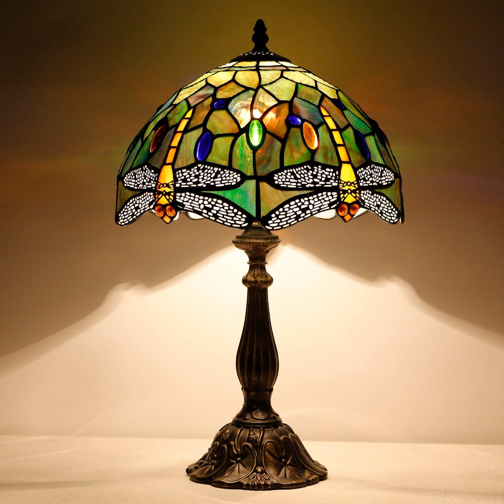 Tiffany Lamp Touch Control Table Lamp Brown Yellow Stained Glass Desk Lamp 12X12X19 Inches Dragonfly Style Reading Light