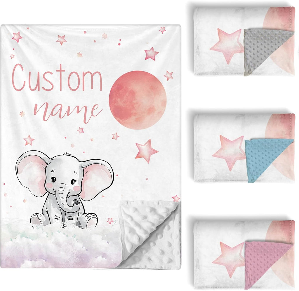 Personalized Baby Crib Bedding Set, 5 Pcs Custom Name Nursery Bedding Set for Girls Boys, Cute Elephant Baby Crib Set for Toddlers Infants, Double Layer Bedding Crib Sets Customized Gifts