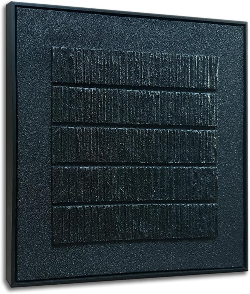 Slyart Black Textured Wall Art, Handmade Contemporary Art 3D Relief Painting, Minimalist Abstract Canvas Wall Art 24x24 Inch