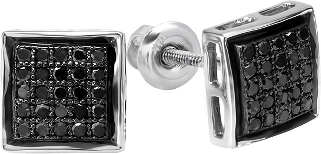Dazzlingrock Collection 0.25 Ctw Black Round Diamond 7.5mm Micropave Hip Hop Iced Out Studs in 10K Solid White Gold, Screw Back,Unisex Design Ladies,Mens Real Diamond Earrings