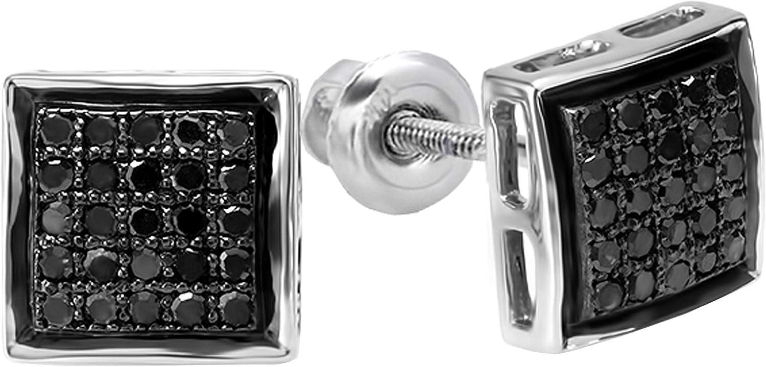 Dazzlingrock Collection 0.25 Ctw Black Round Diamond 7.5mm Micropave Hip Hop Iced Out Studs in 10K Solid White Gold, Screw Back,Unisex Design Ladies,Mens Real Diamond Earrings