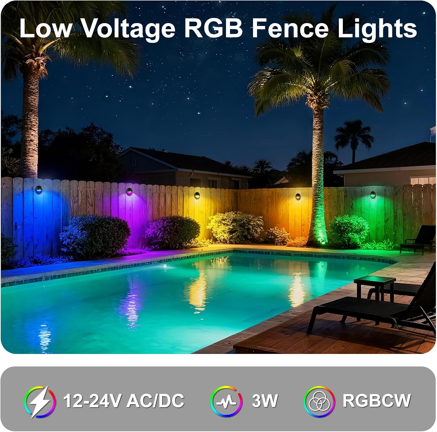 Outdoor RGB Fence Lights Wired, 3W 12V Wired LED RGB Color Changing Low Voltage Fence Lights for Outdoor Deck Post Stair Step Railing, IP65 Waterproof, ETL, Black, 12PK