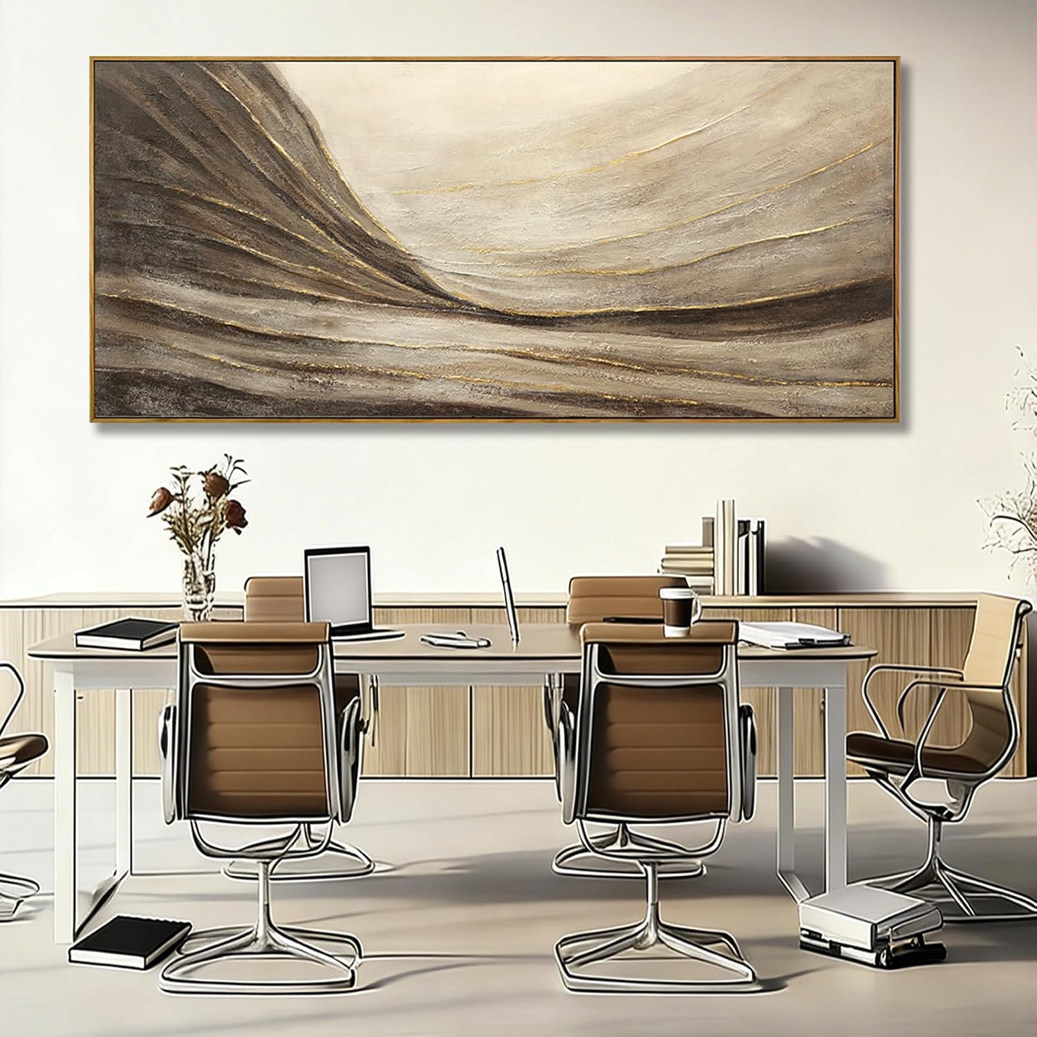 WINKAILIN Brown And Gold Wave Minimalist Wall Decor Large Wall Art Rustic Abstract Oversized Posters Pictures Extra Large Contemporary Canvas for Living Room Entryway Decor 32x70 Inch