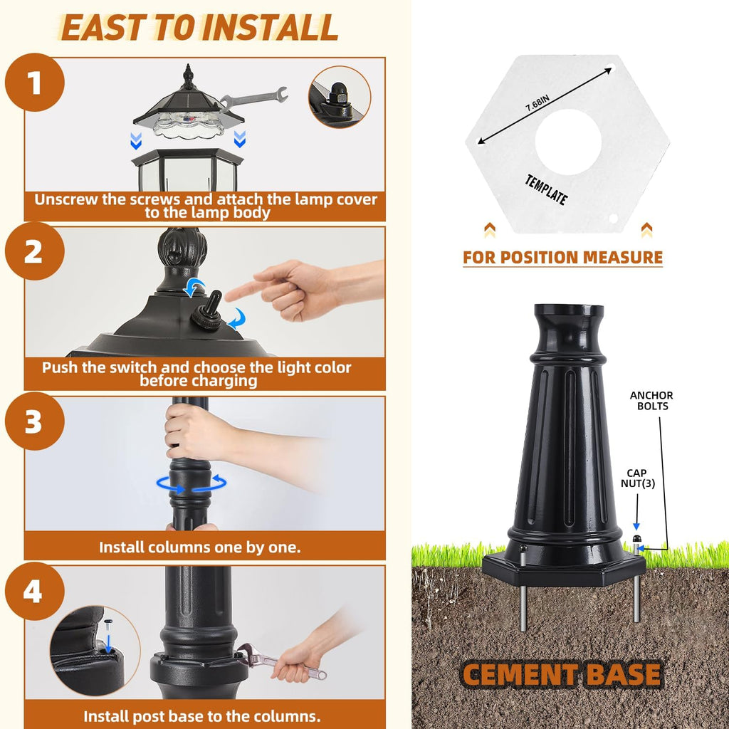 Outdoor Solar Lamp Post Lights with Waterproof, Dusk to Dawn Sensor Oil-Rubbed Black Street Lights with Toggle Switch, Aluminum Solar Powered Pole Lamps for Garden, Pathway, Driveway