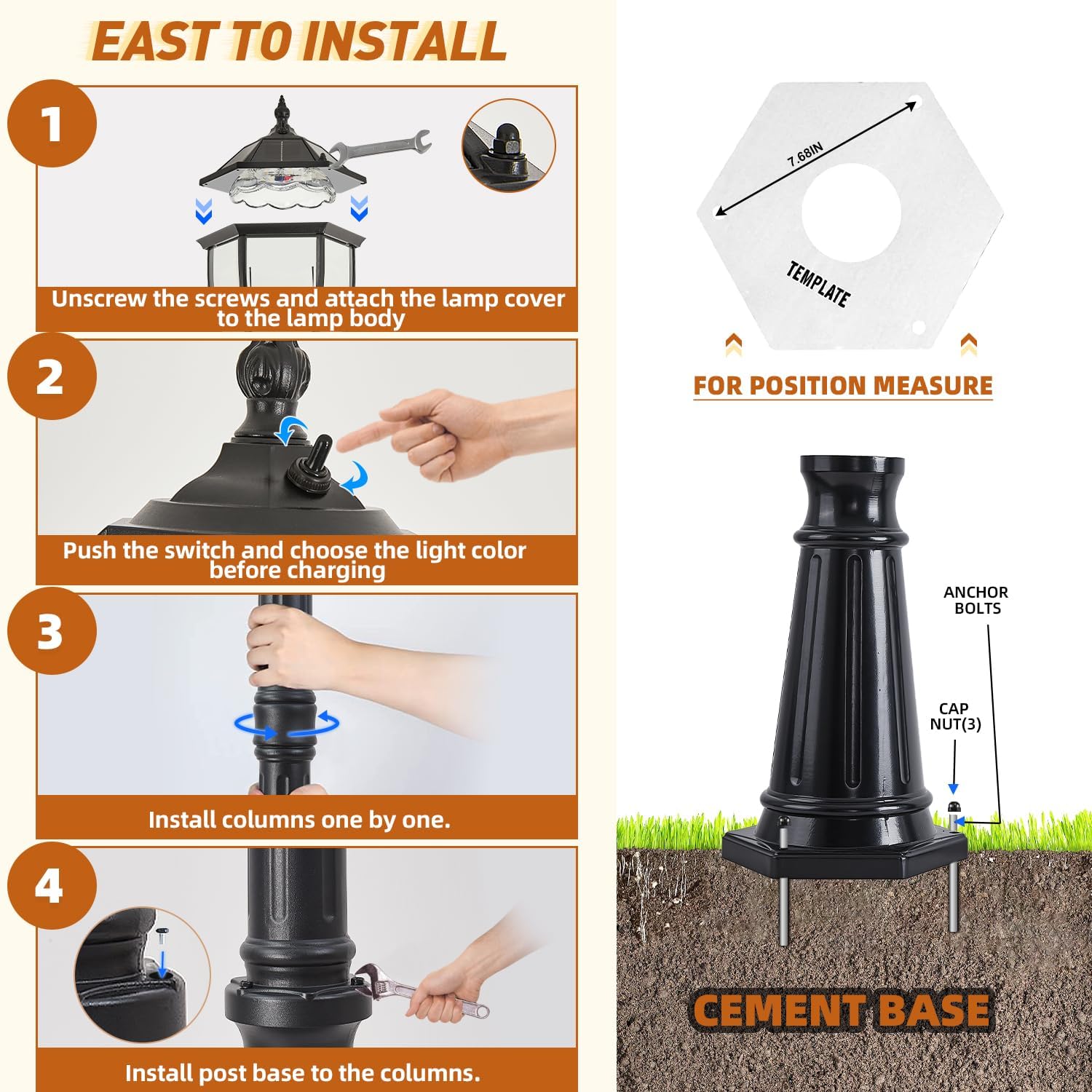 Outdoor Solar Lamp Post Lights with Waterproof, Dusk to Dawn Sensor Oil-Rubbed Black Street Lights with Toggle Switch, Aluminum Solar Powered Pole Lamps for Garden, Pathway, Driveway