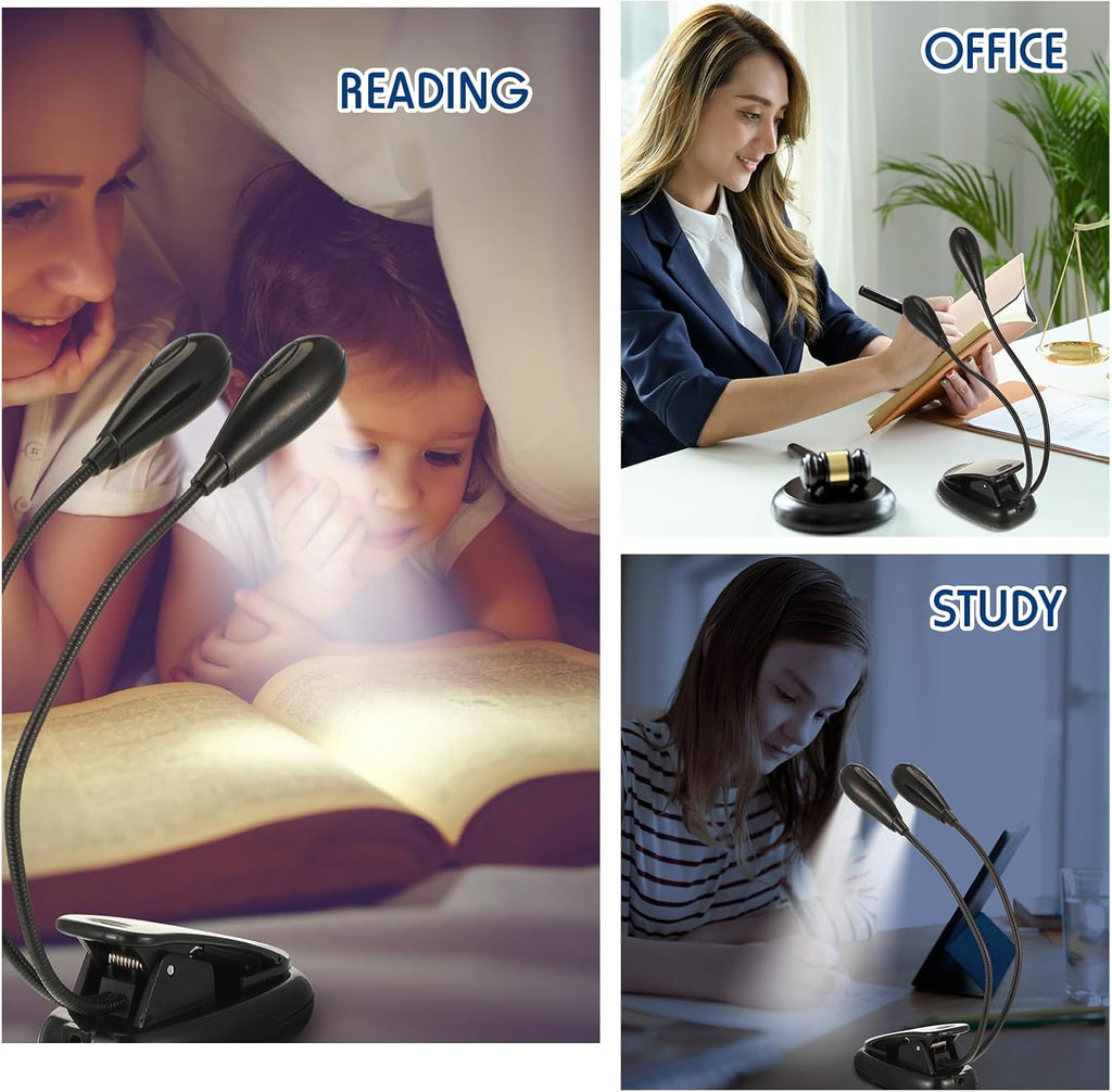 Rossesay 40 Pcs Music Stand Light Bulk Clip on LED Book Lights USB and AAA Battery Operated Brightness Dual Arm Clip Lamp Rechargeable for Eye Protection Bookworms Orchestra Readers Piano Player