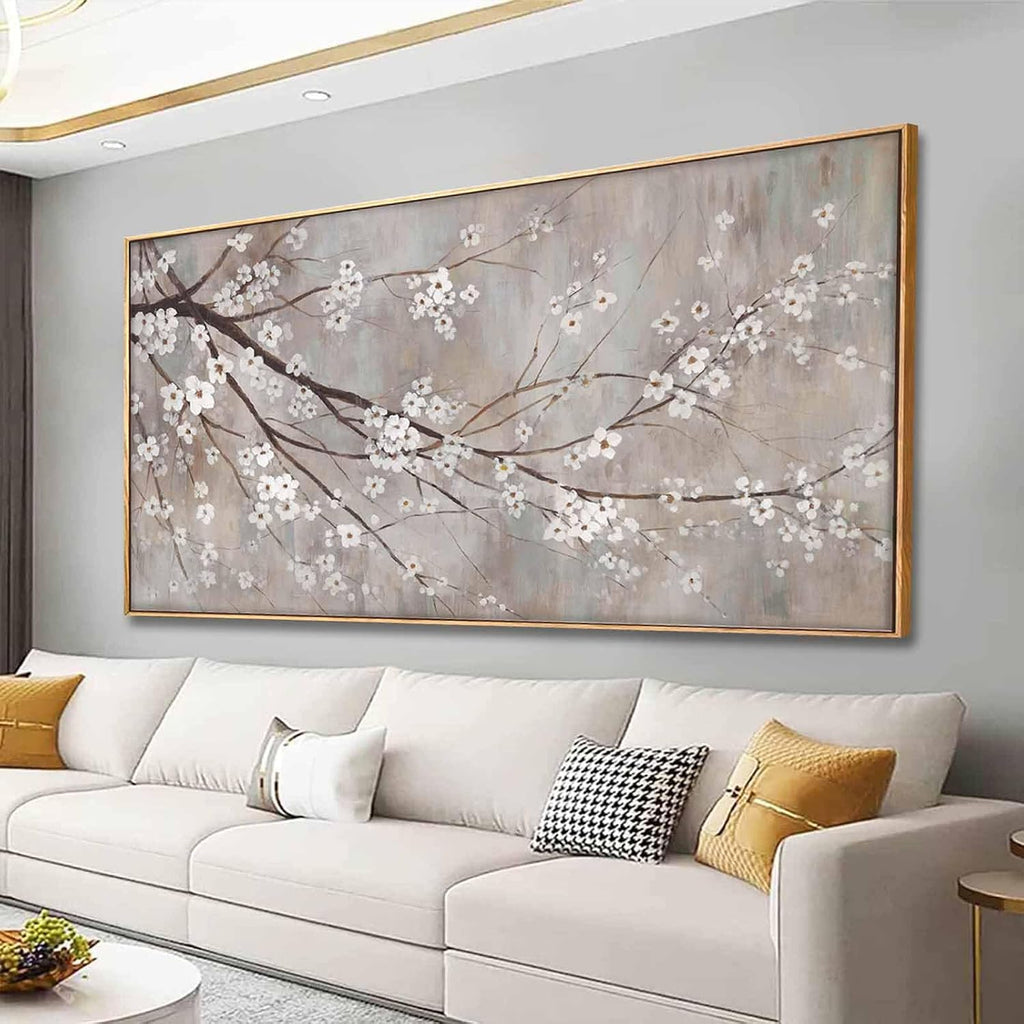 Floral Wall Art Framed Flowers Prints Poster Artwork Plum Blossom Pictures Extra Large Arts 36'x70' for Living Room