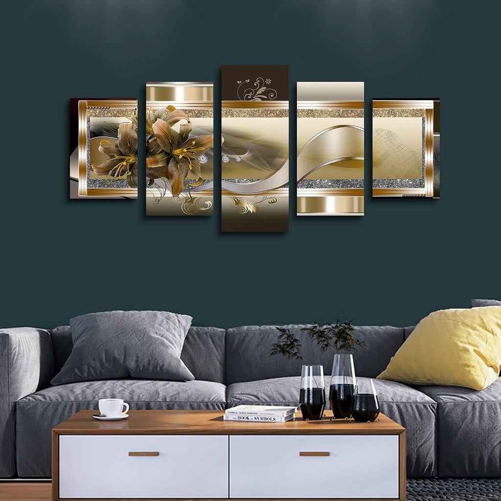 LUDUHU Orchid Flowers Canvas Print - Abstract Floral Wall Art - Yellow Poster for Bedroom (80x40inch Oversize)