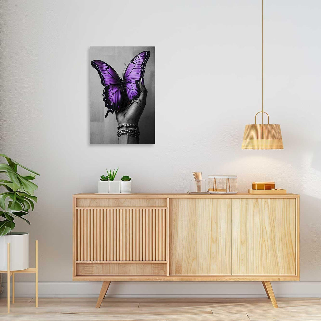 AWPANERAR Abstract Women Canvas Wall Art Black Woman Hand and Butterfly Picture Prints Black Girl and Butterfly Painting African American Artwork Bedroom Decor Framed (Purple, (42L x 28W))