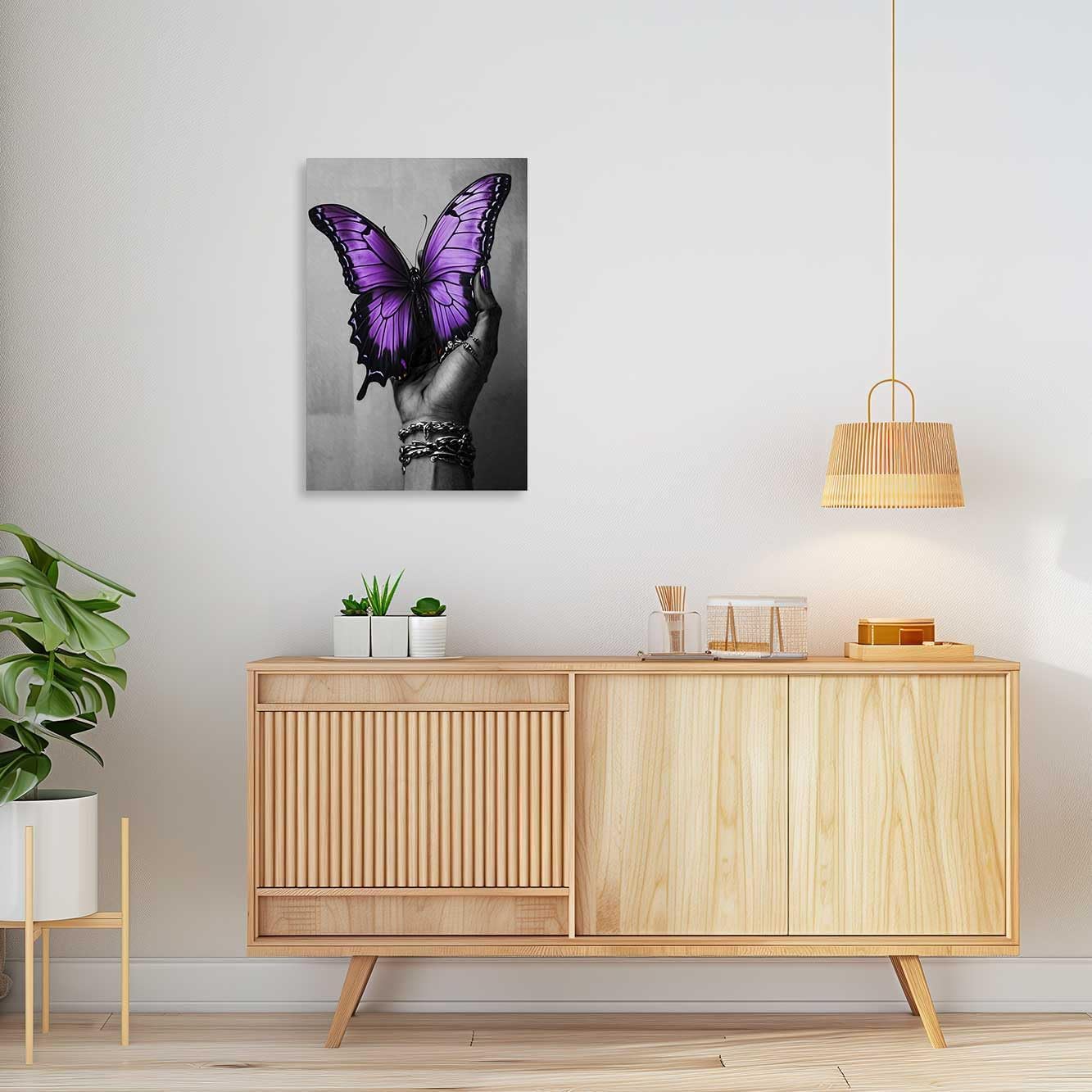 AWPANERAR Abstract Women Canvas Wall Art Black Woman Hand and Butterfly Picture Prints Black Girl and Butterfly Painting African American Artwork Bedroom Decor Framed (Purple, (42L x 28W))