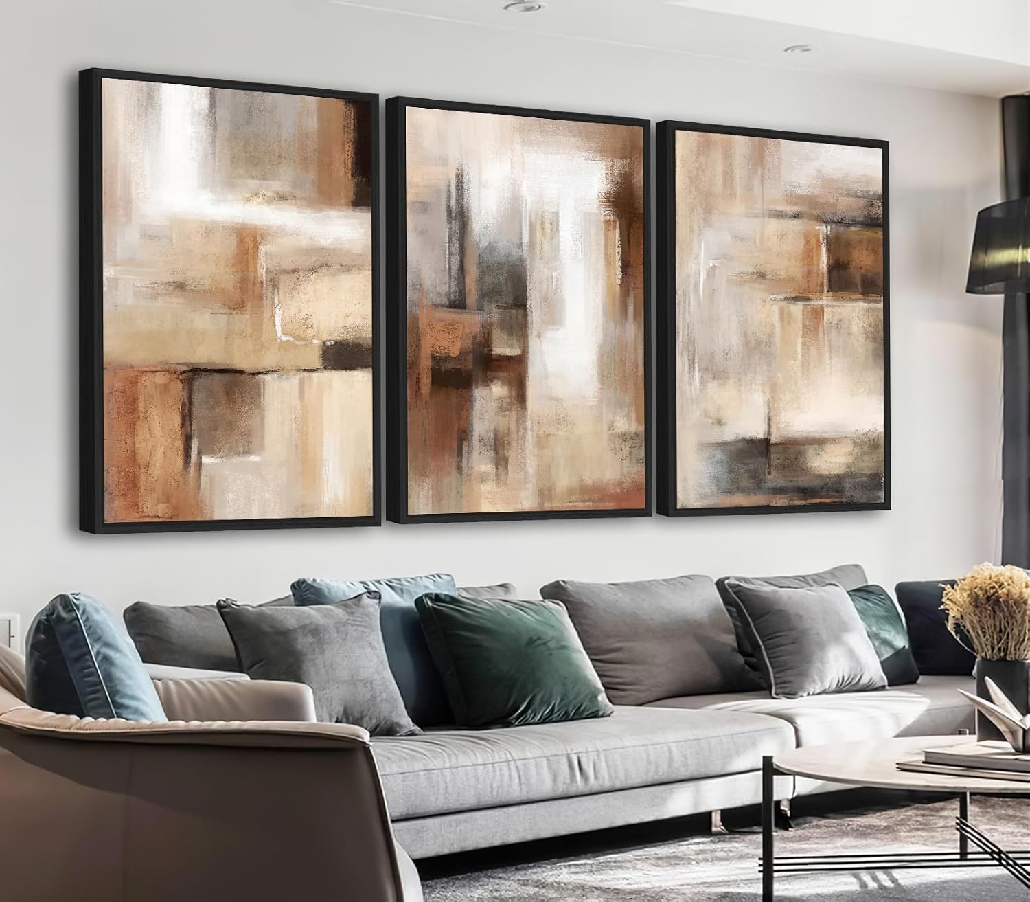 ASDCEUTICALS Large Canvas Wall Art - Brown and Beige Abstract Pictures for Living Room Vintage Wall Decor Retro Rustic Paintings Black Float Framed for Bedroom Dinning Room 24' X 36' X 3 pcs
