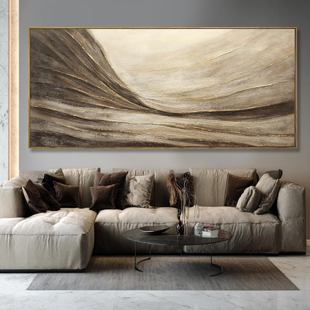 WINKAILIN Brown And Gold Wave Minimalist Wall Decor Large Wall Art Rustic Abstract Oversized Posters Pictures Extra Large Contemporary Canvas for Living Room Entryway Decor 32x70 Inch