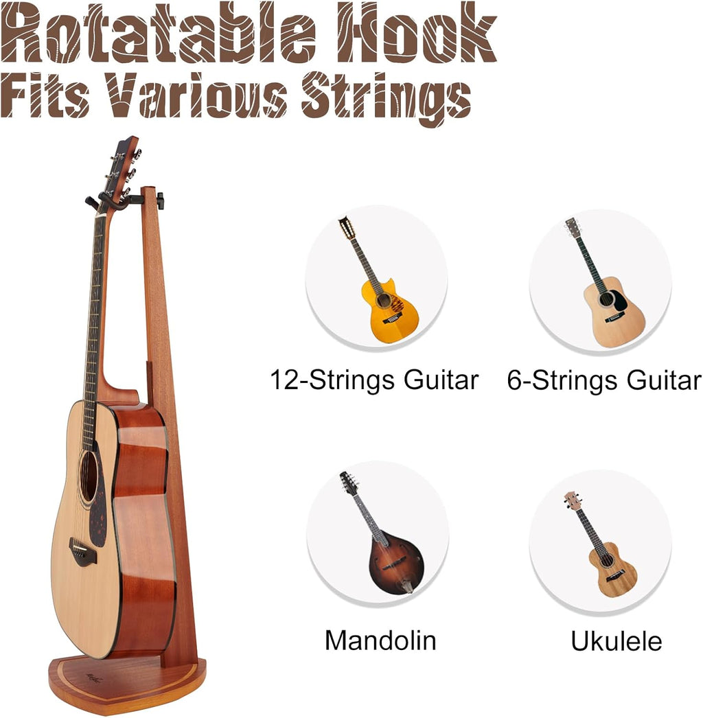 Double Guitar Stand, 2 Pack Acoustic Stand for 2 Electric, Banjo, Mandolin, Mahogany Wooden Dual Guitar Floor Holder for Home Decor Studio Display, Wood Instrument Floor Holder for Men, Gifts