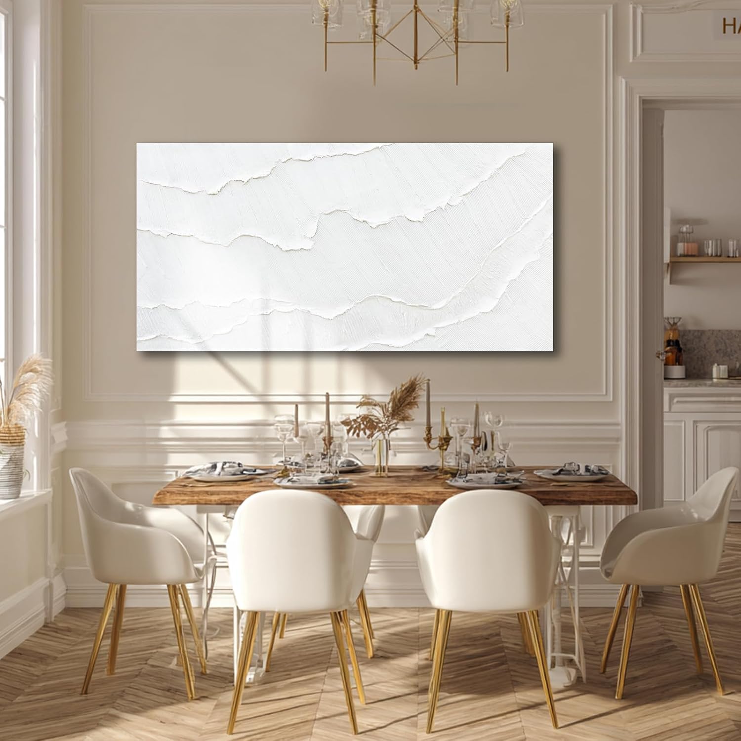 WINKAILIN Large White Abstract Textured Canvas Wall Art 29x58 inch Oversized Minimalist Painting Modern Artwork for Living Room Bedroom Office Décor