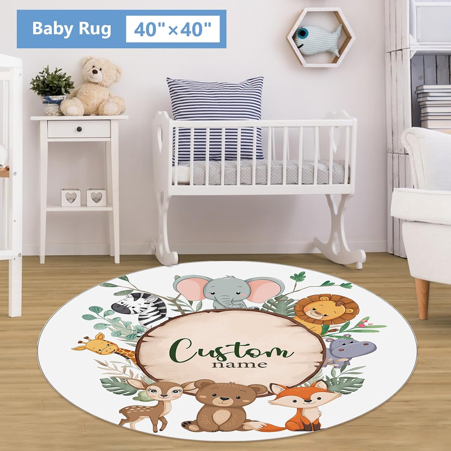 KAINSY Personalized Baby Crib Bedding Set, 5 Pcs Custom Nursery Bedding Set for Girl Boy, Soft Jungle Animals Crib Set with Name, Double Layer Baby Bedding Crib Set, Toddlers Infants Customized Gift