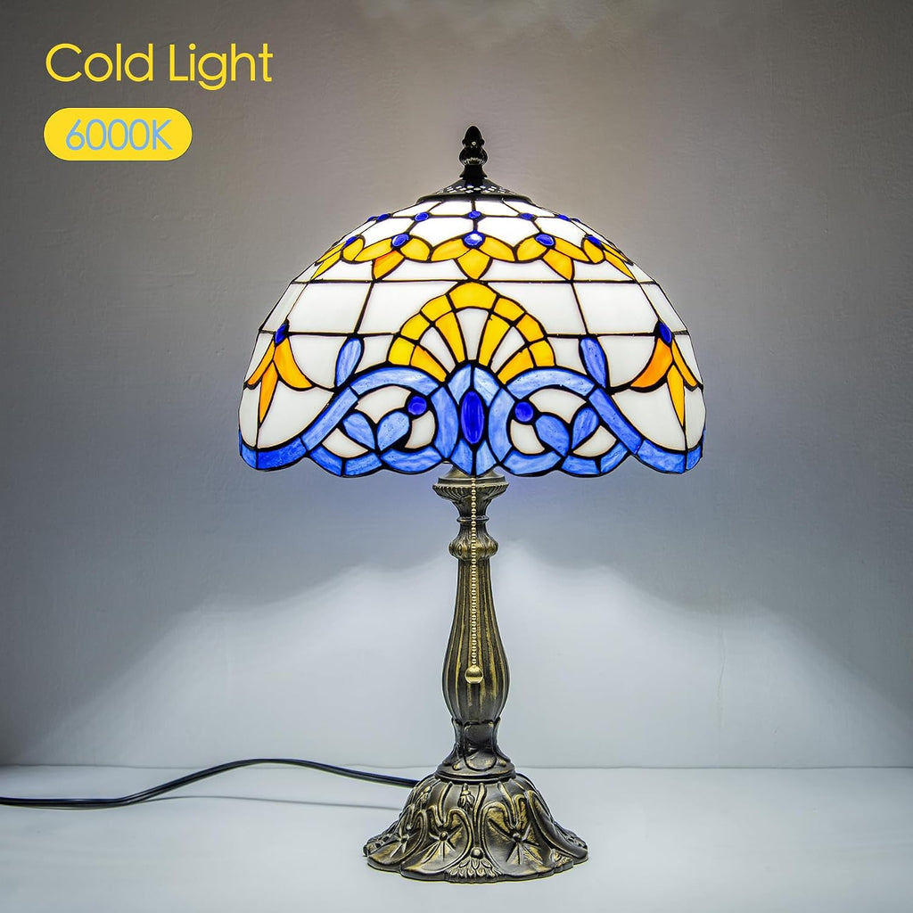 Tiffany Style Table Lamp Vintage Stained Glass Desk Lamp Blue Baroque Bedside Reading Light Decor Bedroom Living Room Home Office D12 xH18