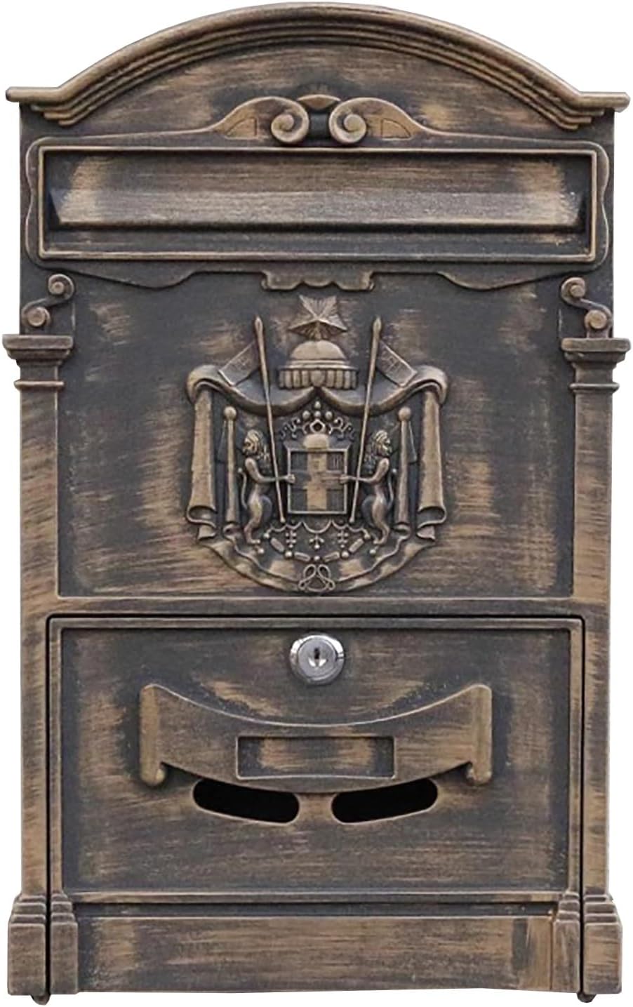 Mailboxes for Outside, Wall Mount Locking Mailbox, Vintage Large Capacity Mail Box, Security Mail Letter Metal Mailbox, for Outside(Brass)