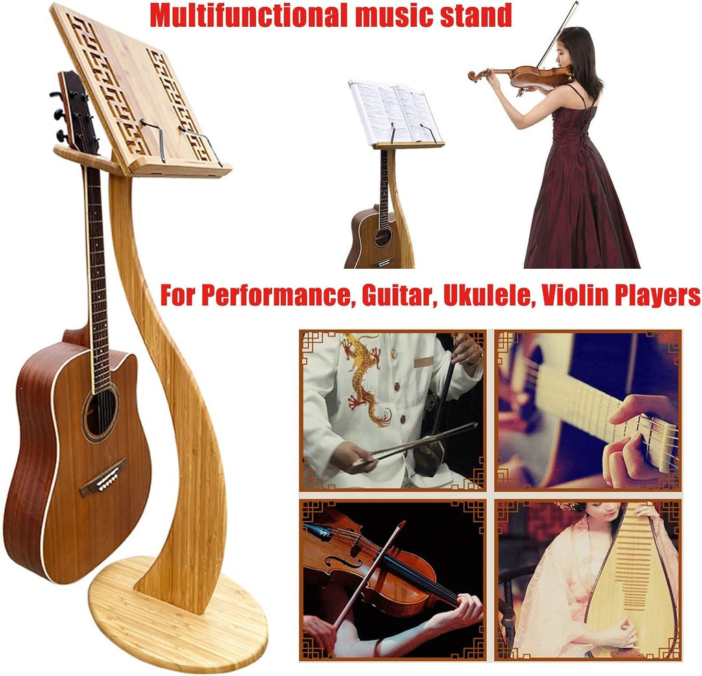 Bamboo Sheet Music Stand, Guitar Violin Music Stand, Traditional Wooden Artisanship, Sturdy Music Book Stand, Music Sheet Stand for Instrumental Performance & Band