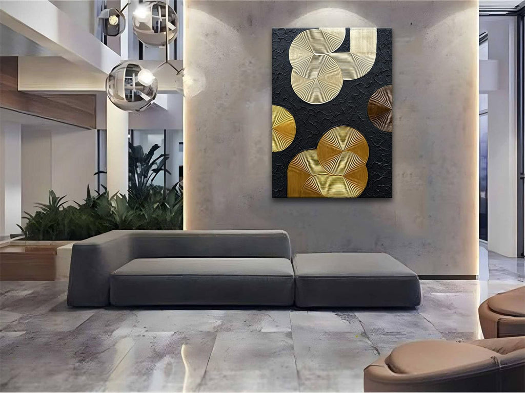 Slyart Black and Gold Texture Wall Art, Handmade 3D Arch Painting, 28'x40' Large Abstract Canvas Wall Art for Living Room