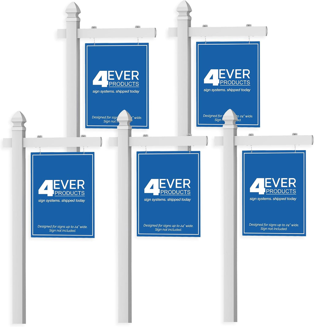 4Ever Products Vinyl PVC Real Estate Sign Post - White - 6' Tall Post - 5 Pack