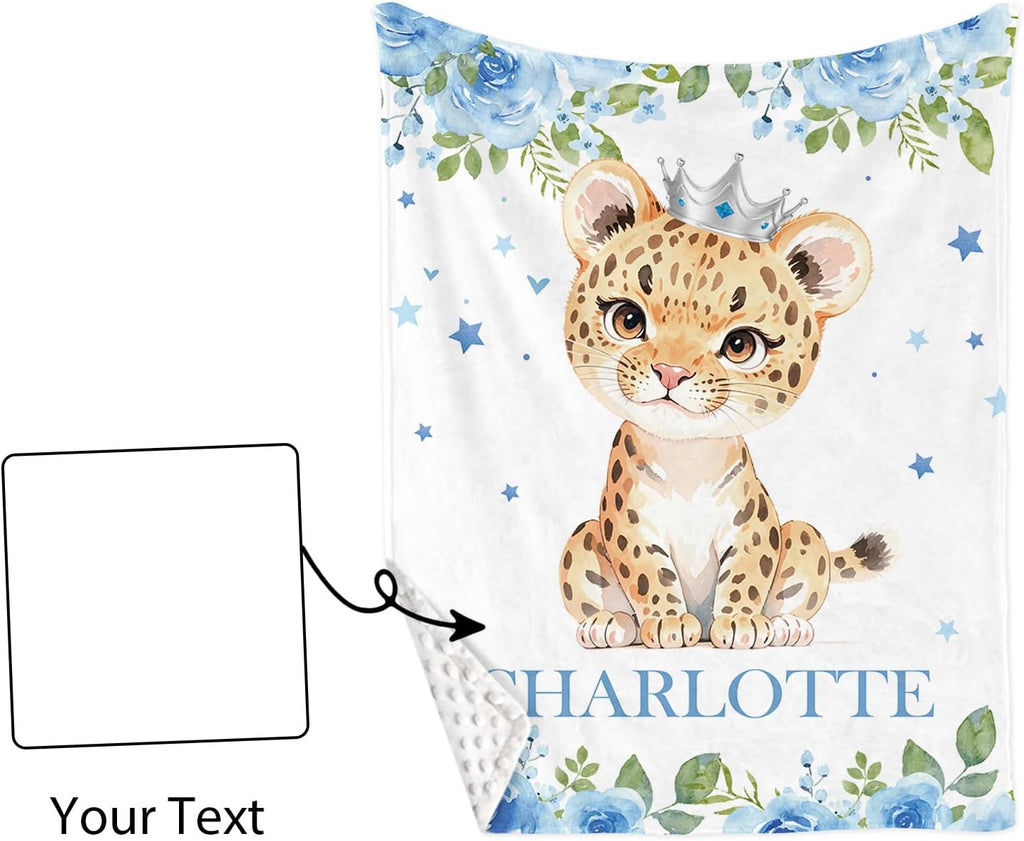 TOOTANN Custom Baby Crib Bedding Set, 5 Pcs Personalized Name Baby Crib Sheets for Kid Toddler Infant, Blue Floral Leopards Nursery Bedding Set
