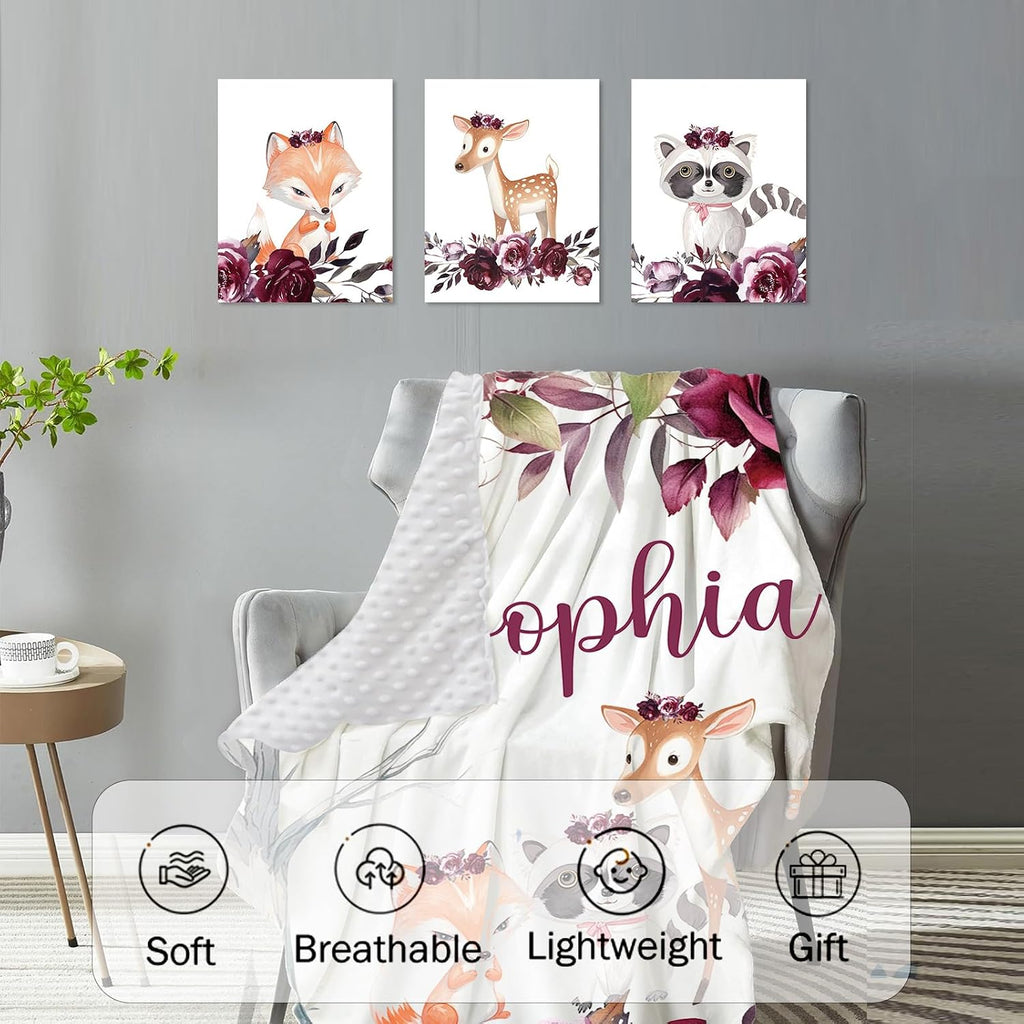 TOOTANN Custom Baby Crib Bedding Set, 5 Pcs Personalized Name Baby Crib Sheets for Kid Toddler Infant, Raccoons and Deer Nursery Bedding Set