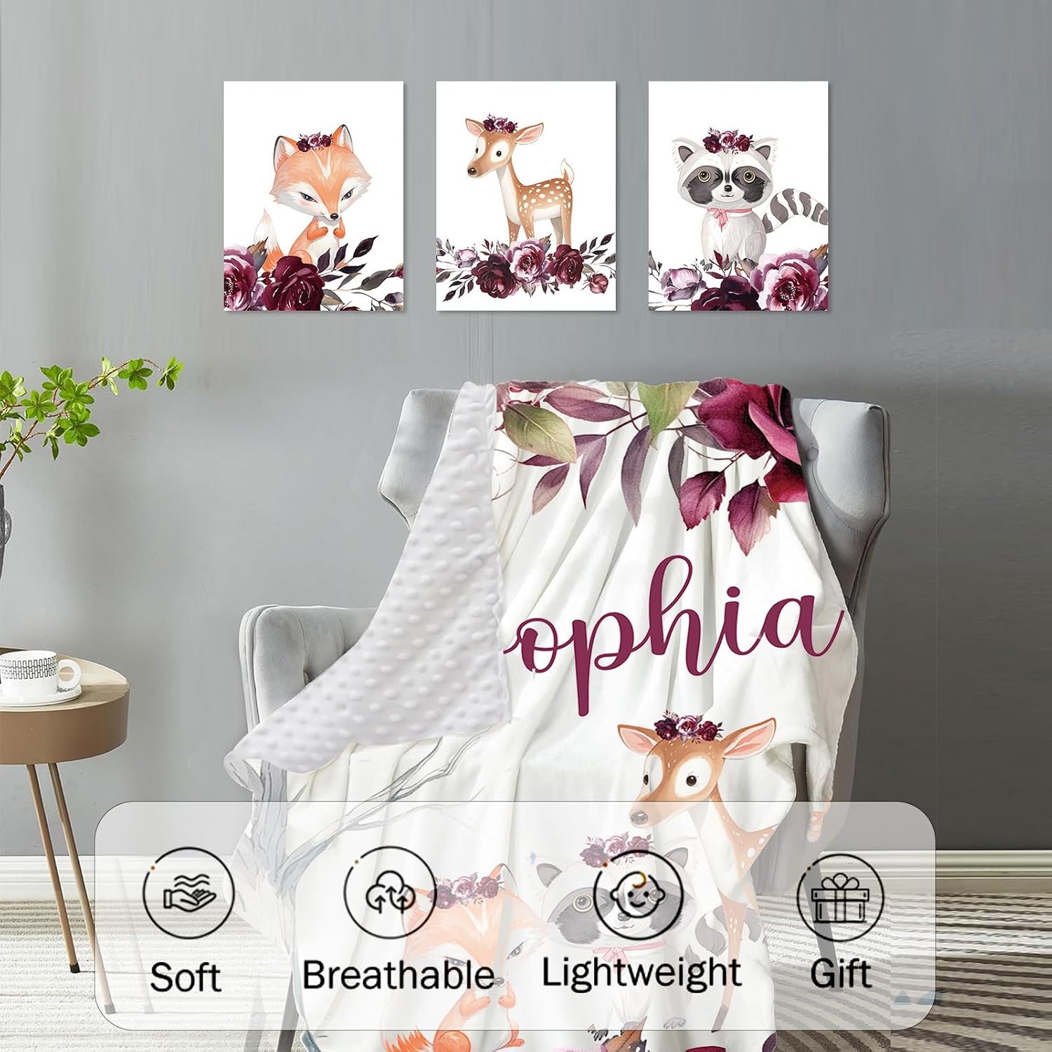 TOOTANN Custom Baby Crib Bedding Set, 5 Pcs Personalized Name Baby Crib Sheets for Kid Toddler Infant, Raccoons and Deer Nursery Bedding Set