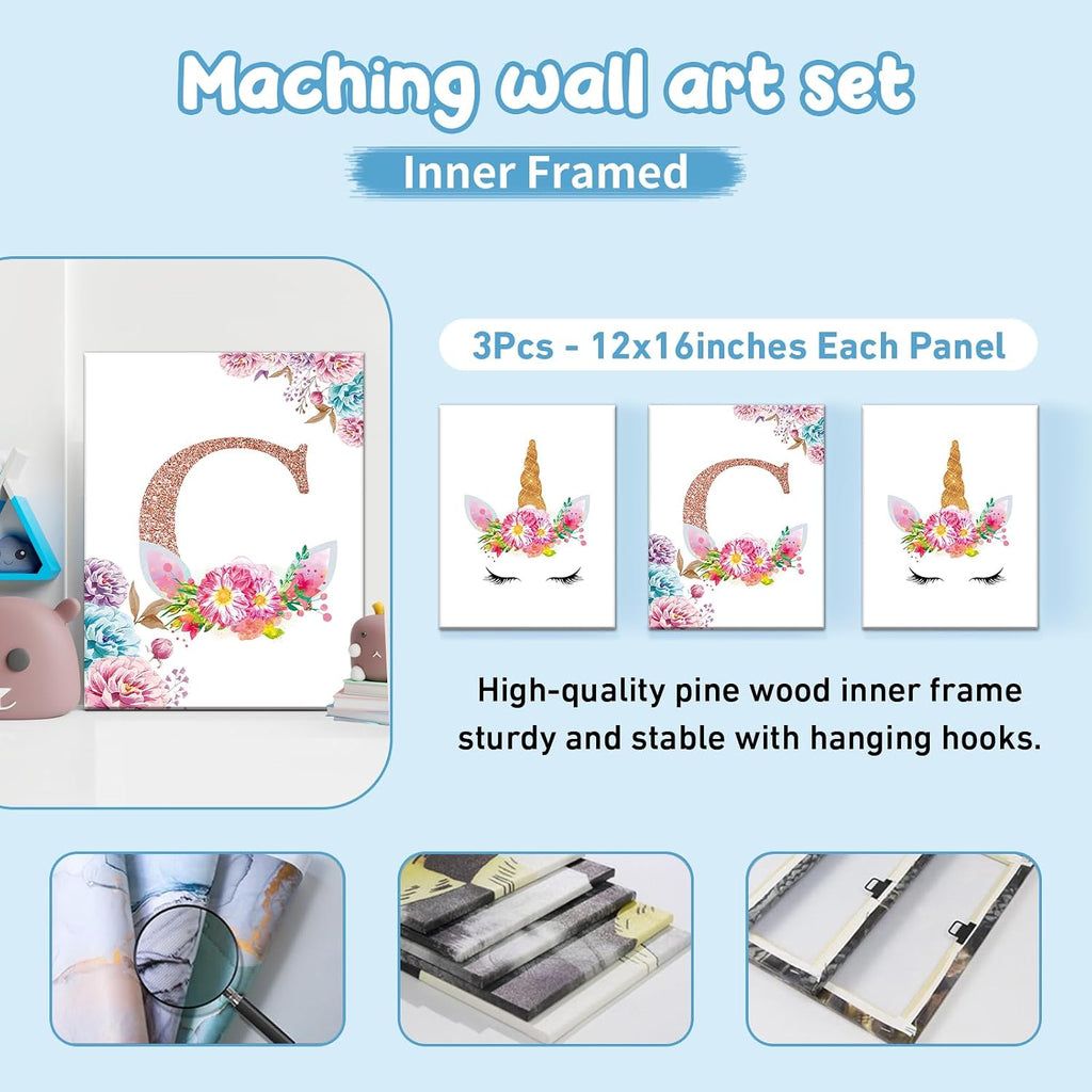 Dyoart Personalized Baby Crib Bedding Set - 5 Piece Custom Baby Crib Sets with Name, Nursery Bedding Set for Baby Girls Crib Unicorn Design Gift Idea Double Layer Blanket Set(Fixed Size)