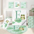 KAINSY Custom Crib Bedding Set, 5 Pcs Personalized Name Monogram Baby Crib Sets for Infants Toddlers, Green Frog Nursery Bedding Set for Boys Girls, Double Layer Baby Bedding Sets Customized Gifts