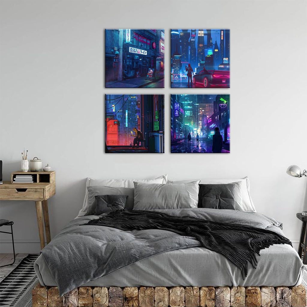 Generic Anime Wall Art Prints Japanese Decor for Teen Boys Room Decor Neon Tokyo Street Scenic Canvas Posters Cool Pictures Cartoon Japan City Paintings Gaming Room Bedroom Artwork Decorations 24x24'
