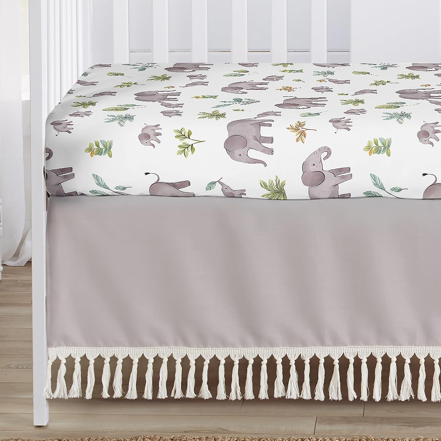 Sweet Jojo Designs Watercolor Elephants Boy Girl Unisex/Gender Neutral Baby Crib Bedding Set Infant Nursery Room BreathableBaby Breathable Mesh Crib Liner Blanket Fitted Sheet Skirt 6pc Jungle Safari