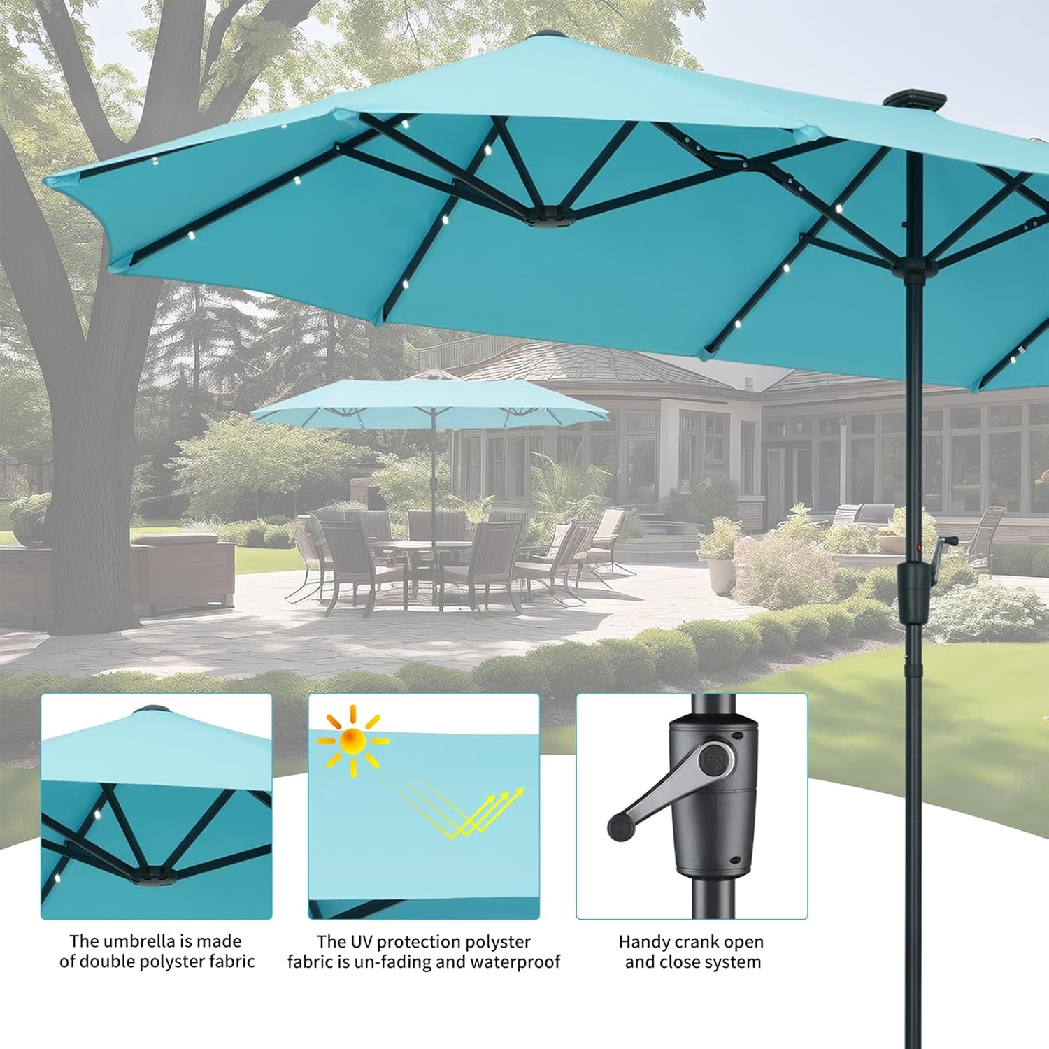 GDY 13FT Rectangular Patio Umbrella Ultimate Sun Protection & Easy Crank for Deck, Garden, Pool, Beach