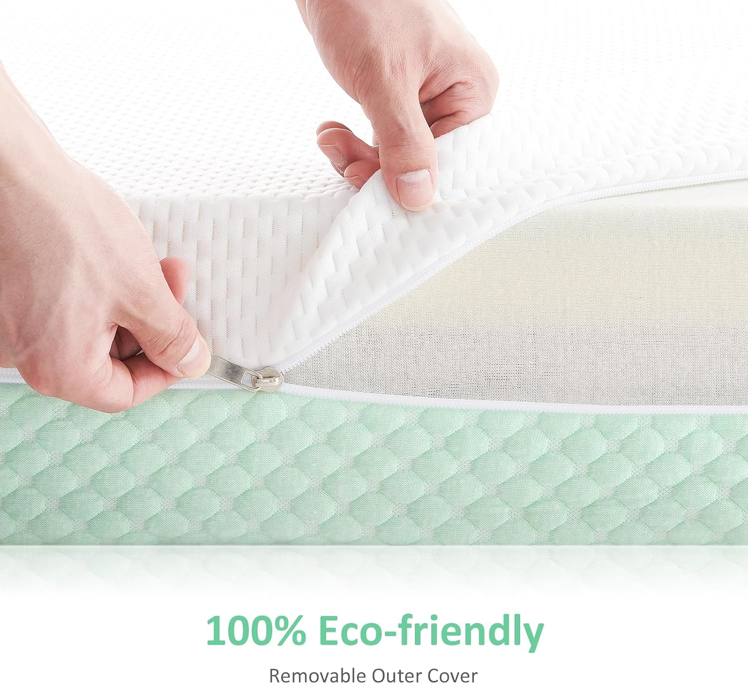 Dourxi Crib Mattress, Dual Sided Comfort Memory Foam Toddler Bed Mattress, Triple-Layer Breathable Premium Baby Mattress for Infant and Toddler w/Removable Outer Cover - White&Green