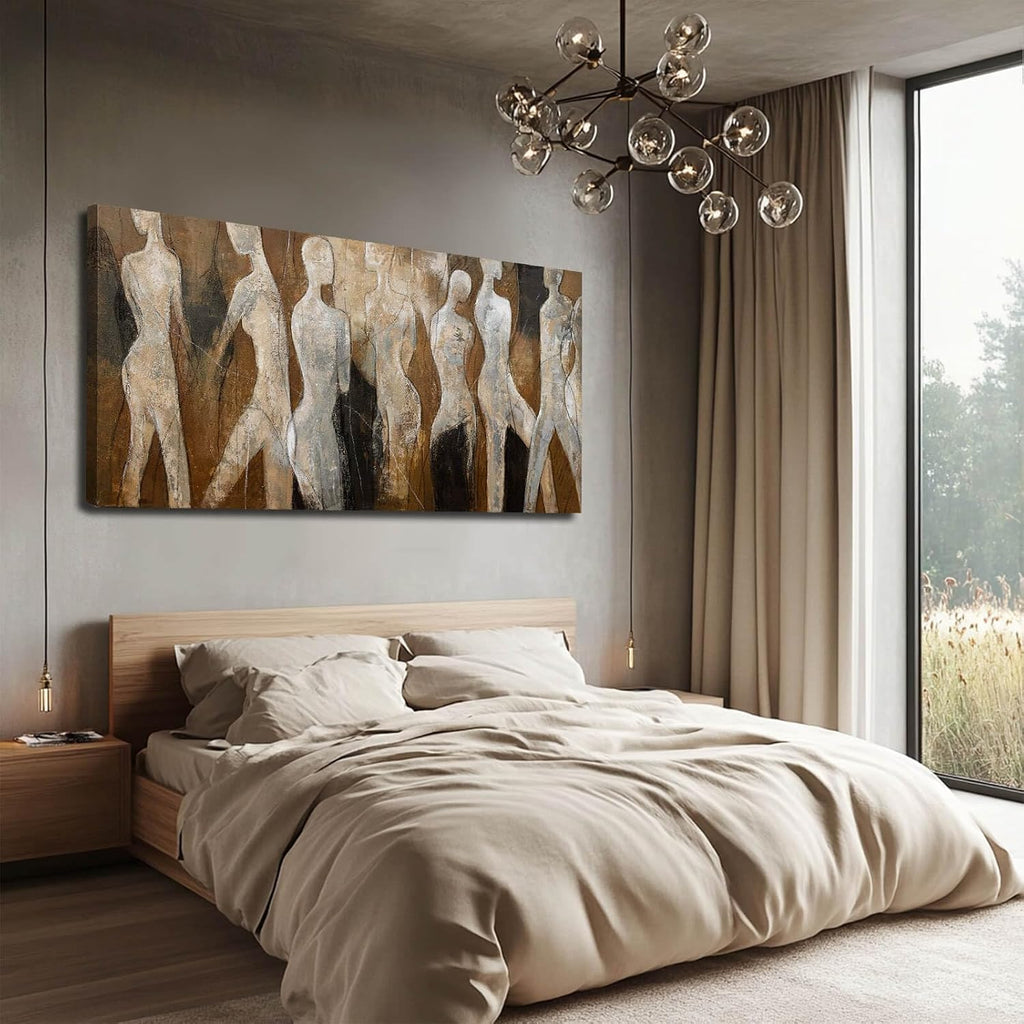 CHUDANHAO Graffiti Line Artwork Brown Picture Wall Decor Black Abstract Wall Art for Living Room Hotel Office Wall Hanging Decor 29'x58' Large Size