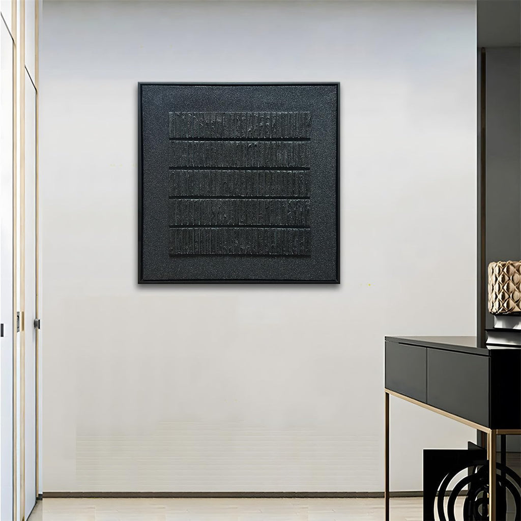 Slyart Black Textured Wall Art, Handmade Contemporary Art 3D Relief Painting, Minimalist Abstract Canvas Wall Art 24x24 Inch