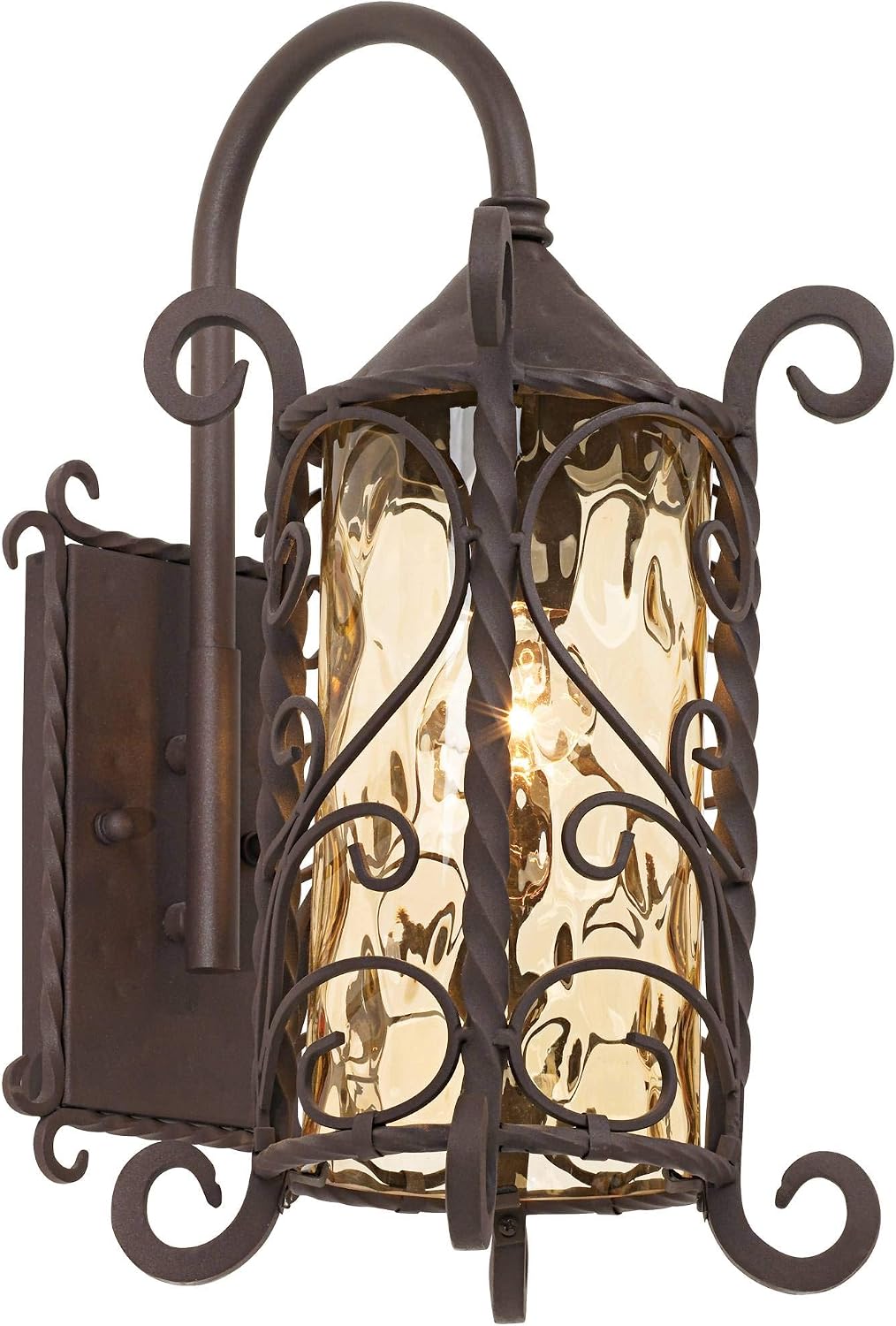 John Timberland Casa Seville Rustic Outdoor Wall Light Fixture Dark Walnut Twists 18 1/2' Champagne Hammered Glass for Exterior House Porch Patio Outside Deck Garage Yard Front Door Garden Home