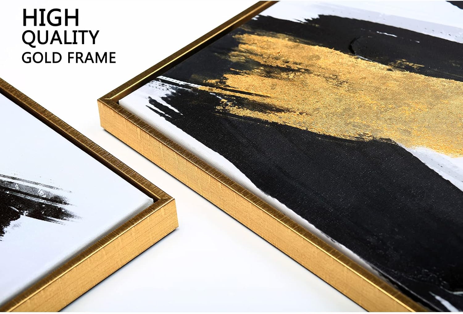 Sofoney - Gold Framed Black and Gold Abstract Wall Art 3D Textured Black and White Canvas Wall Decor with Gold Foil for Living Room Bedroom Office, Large 3 Piece Modern Home Decor, 20'x30'x3 Panels