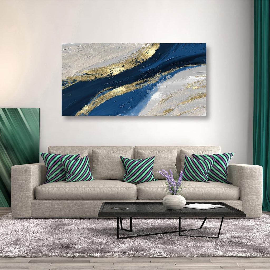 Abstract Canvas Wall Art for Living room Office Bedroom Golden Blue Wall Art Print Oil Paintings Modern Abstract River Texture Pictures Wall Decor Artwork Waterproof Ready to Hang - 70in * 35inch