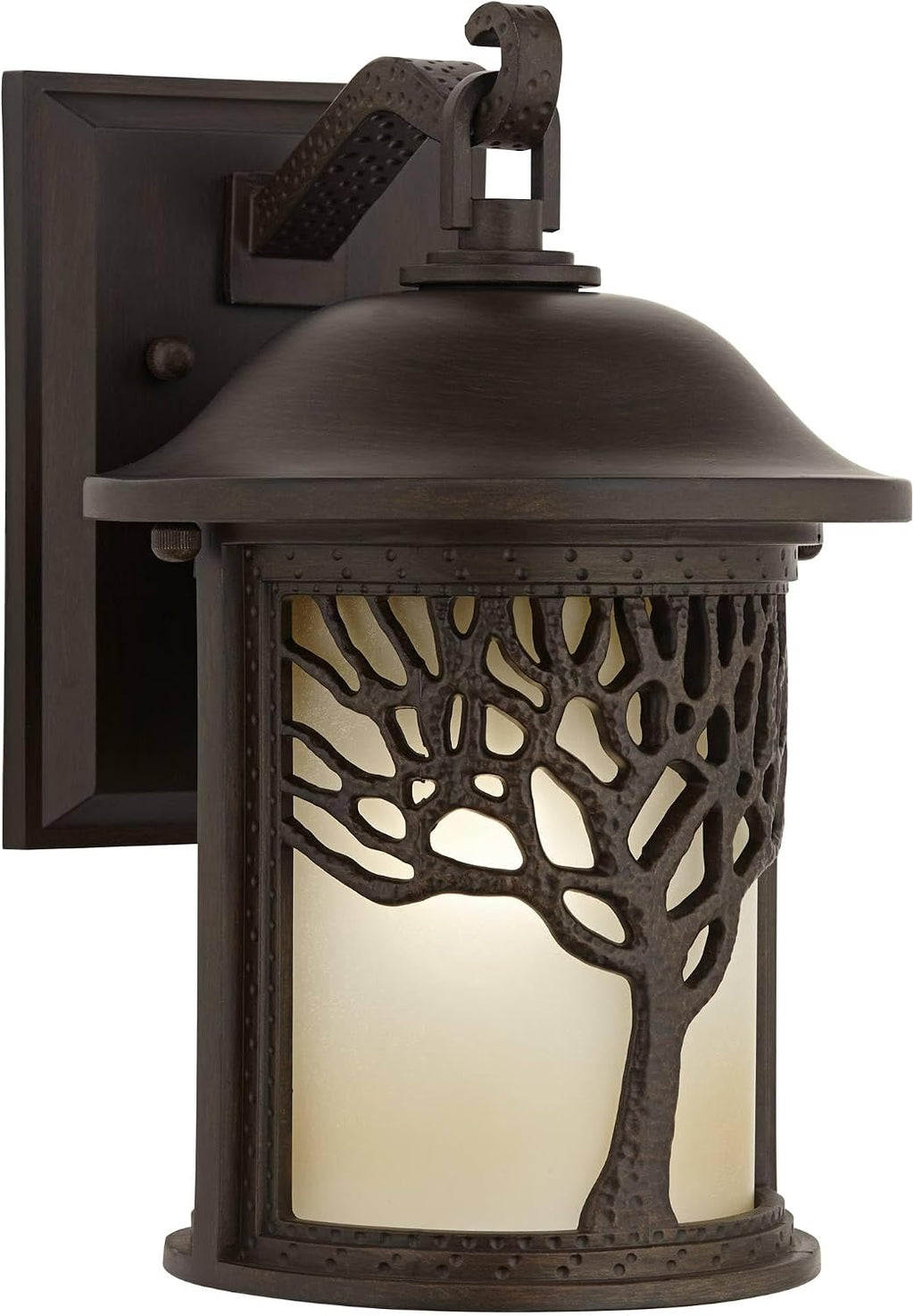 John Timberland Rustic Mission Outdoor Wall Light Sconce Fixture Bronze Tree Motif 12 1/4' Amber Glass Lantern Decor Exterior House Porch Patio Outside Deck Garage Yard Front Door Garden Home