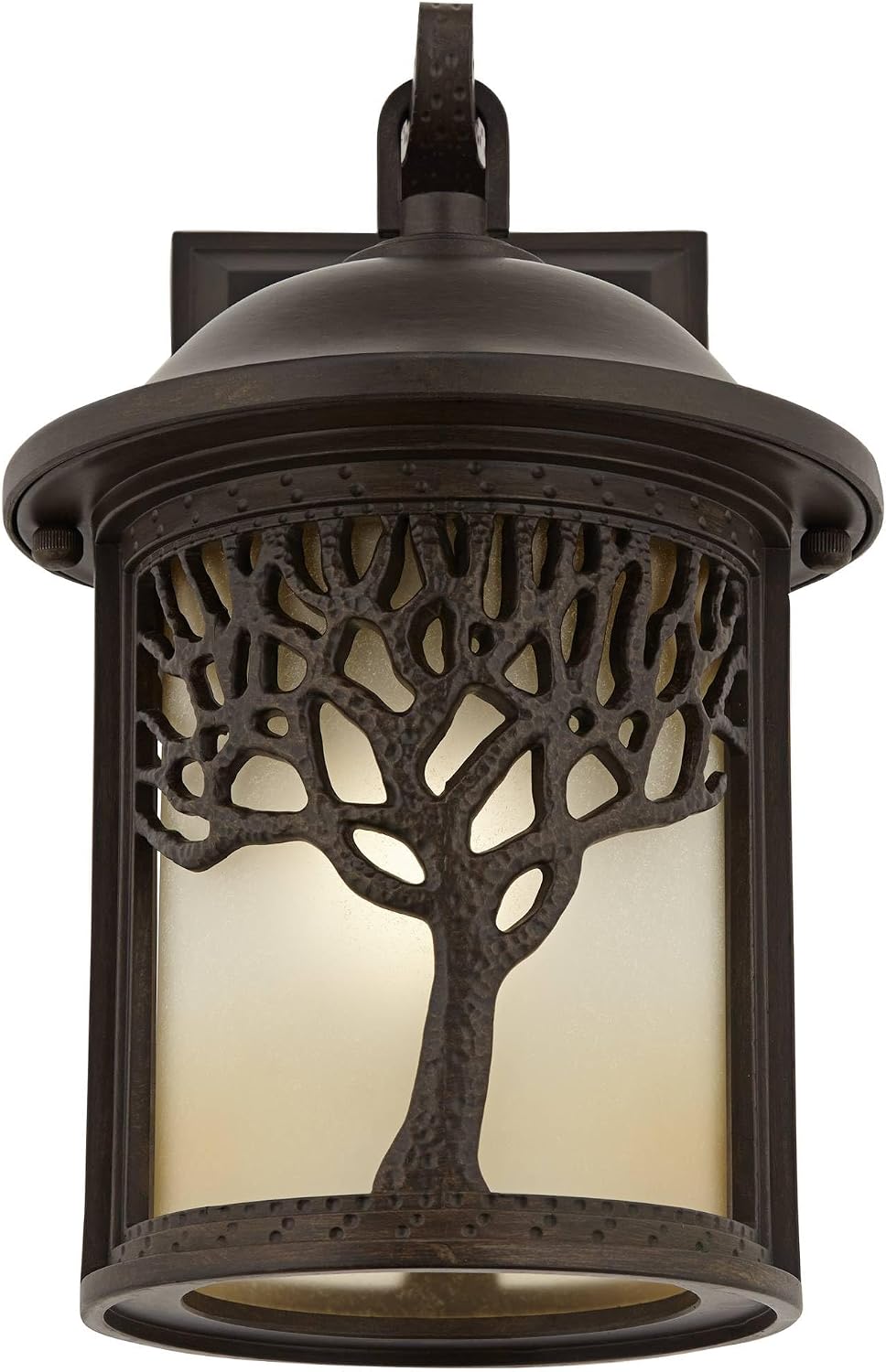 John Timberland Rustic Mission Outdoor Wall Light Sconce Fixture Bronze Tree Motif 12 1/4' Amber Glass Lantern Decor Exterior House Porch Patio Outside Deck Garage Yard Front Door Garden Home