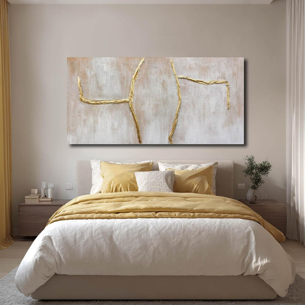 XIANSHOU Large Wall Art Canvas Pictures Gold Artwork Pink Wall Decor For Living Room Abstract Poster Arts for Office 29'x58'