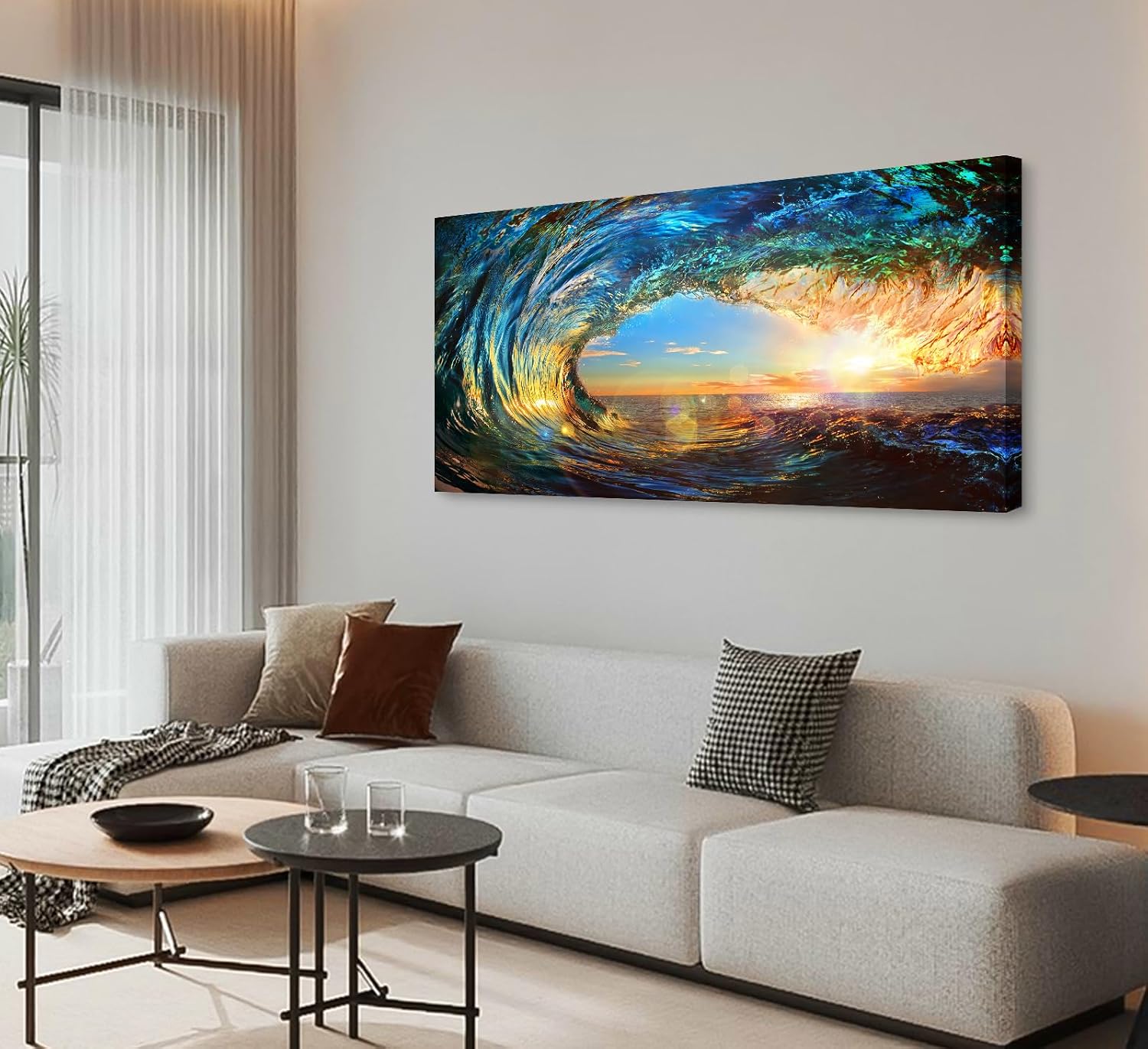 Cao Gen Decor Art S06798 Giant Wave Water Wall Art Canvas Prints 1 Panels Ocean Waves Pictures Paintings with Sunset Blue Seascape Framed for Living Room Bedroom Kicthen Office Artwork