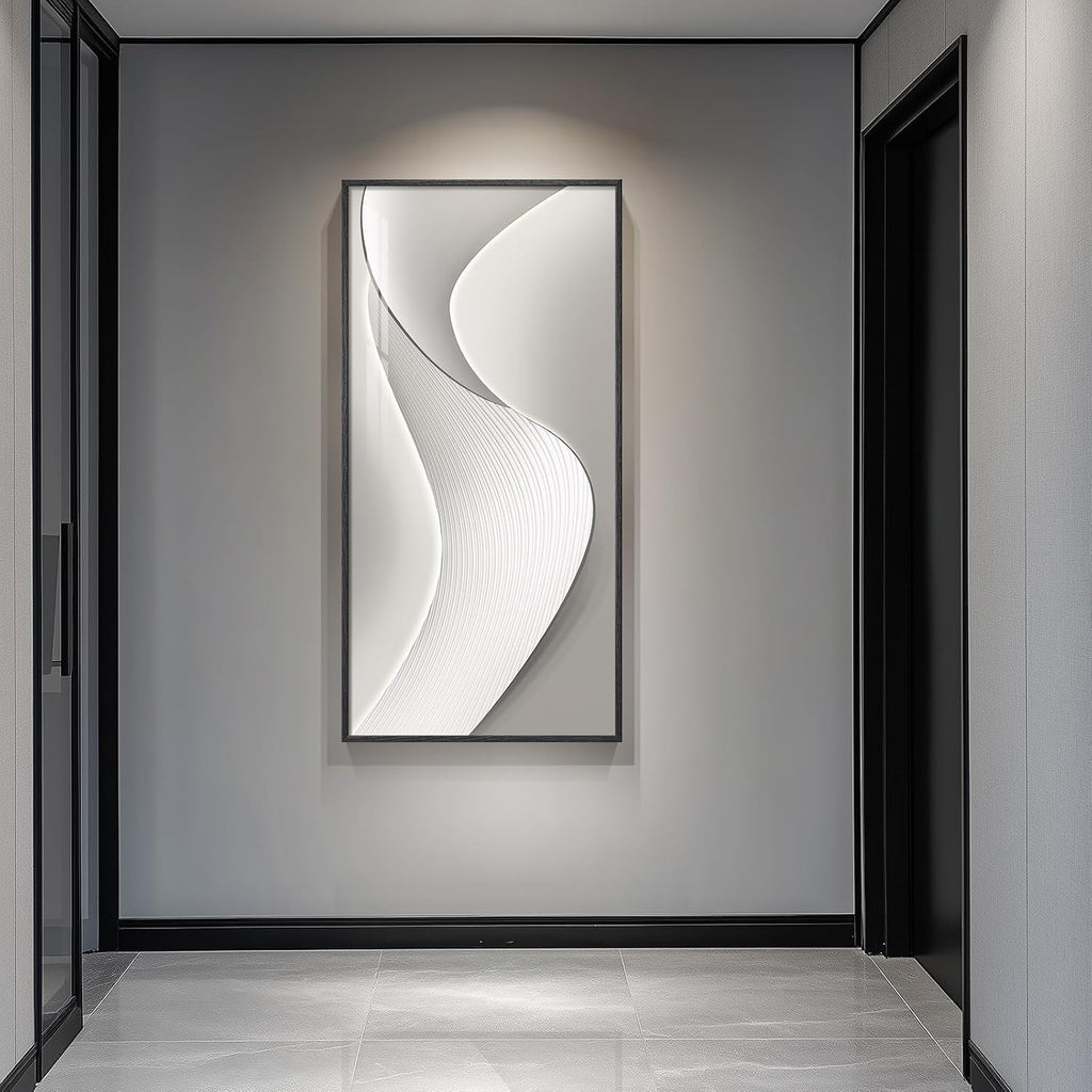 Large Framed Modern Abstract Vertical Wall Art for Living Room, Bright Style Luxury Art Prints Paintings Artwork for Walls, Silver Gray Minimalist Pictures for Hallway Entryway Foyer Stair Office Wall Decor 30x60 In